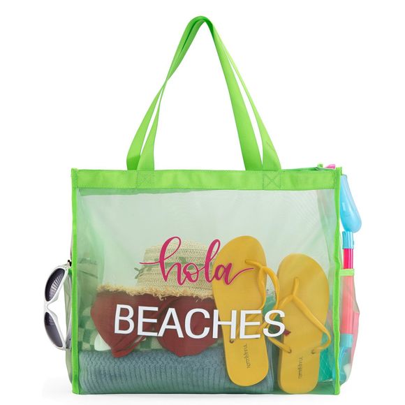 Large Mesh Beach Tote Bag Green Net Beach Travel Bag Lhtweht Swimming o_o - Picture 1 of 6